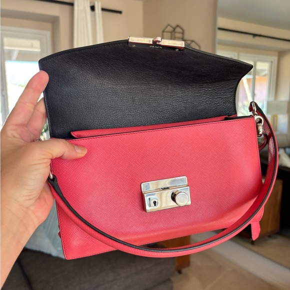 PRADA Saffiano Lux Sound Shoulder Bag Pink Clutch Silver - Picture 14 of 16